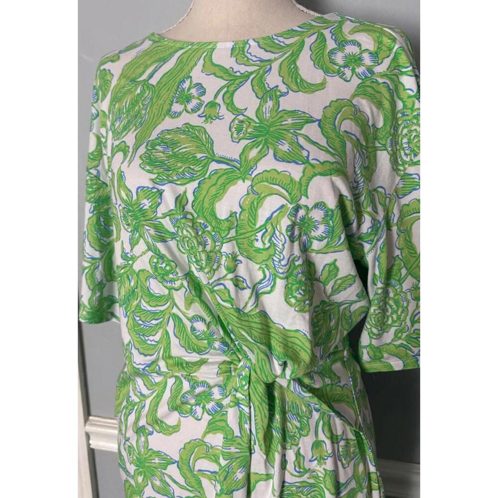 Lilly Pulitzer Short Sleeve Green and White Floral Print Dress with Side Tie - Picture 10 of 11